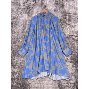 New Careste Dress 20 Womens Blue Floral Balloon Sleeve Tie Back Mini Plus Size